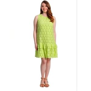 London Times High Neck Sleeveless Drop Waist Ruffle  Lace Dress size 4 NWT